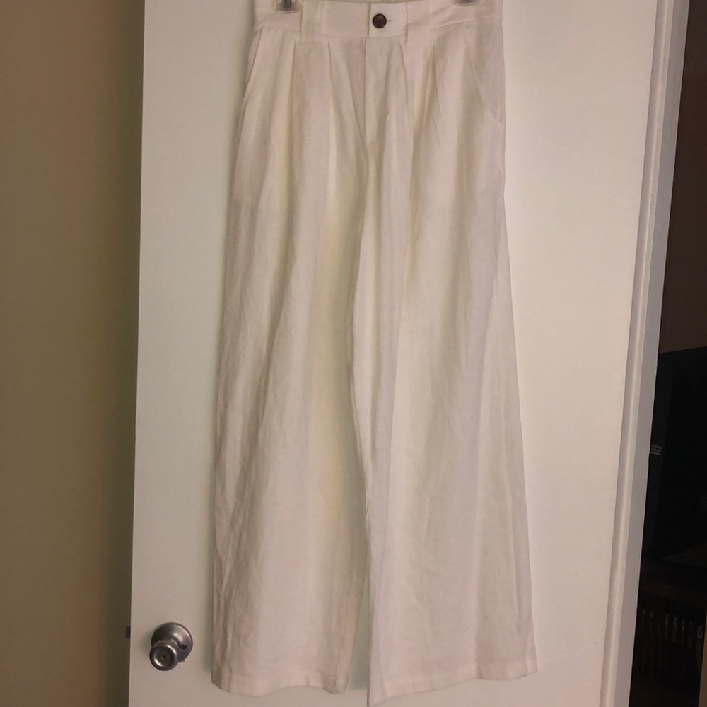 Wild Fable White Flowy Wide-Leg Linen Pants